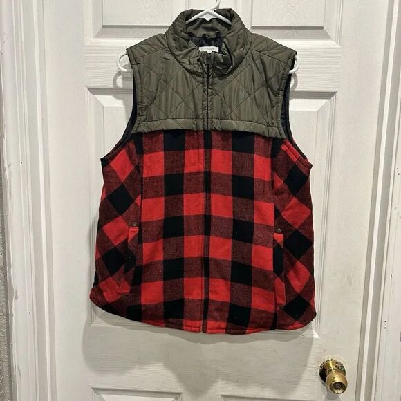 Maurices Woman’s‎ Size XL Buffalo Plaid Wool Blend Quilted Vest Full Zip Pockets - Picture 1 of 6